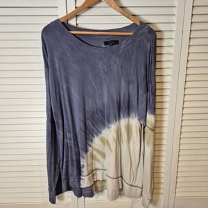 Kelly Renee XXL Tie Dye Tunic Top Blue White Long‎ Sleeve Boho Lounge Oversize